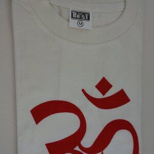 100% Cotton Kids White T-shirt with Om in Red Color in Hindi L 20" W 14" New